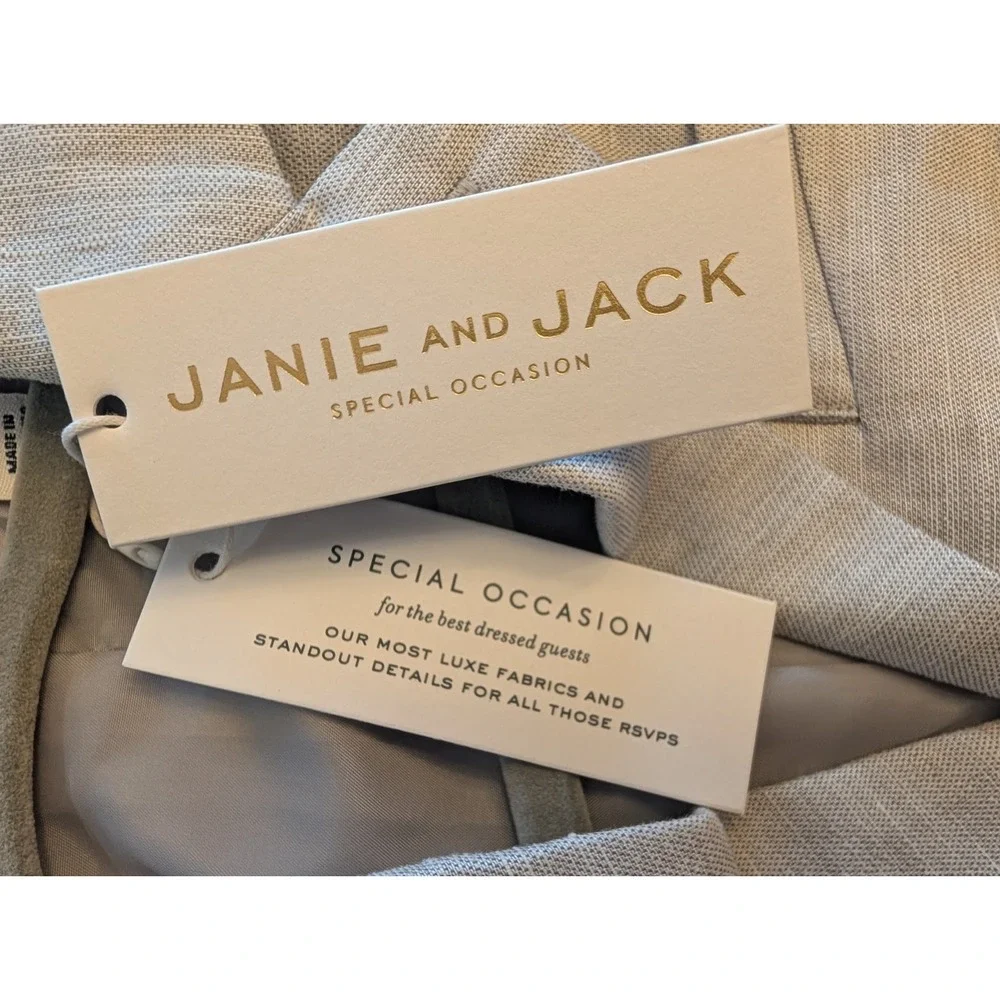 Janie and Jack Boys 2T 3-Piece Suit Set Grey Blazer Pants Cap Outfit Linen Blend